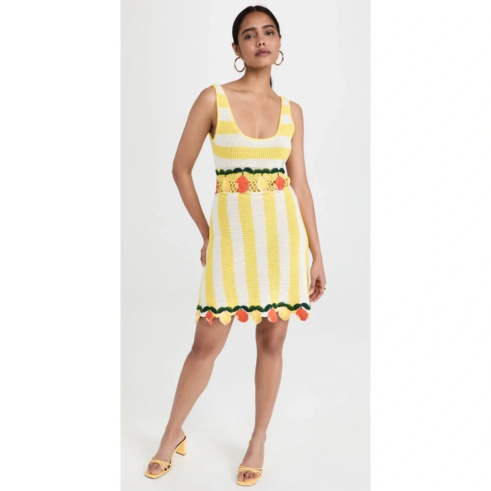 Staud $345 Knit Embroidered Citrus Wallflower White Stripe NWT Small - Picture 3 of 6